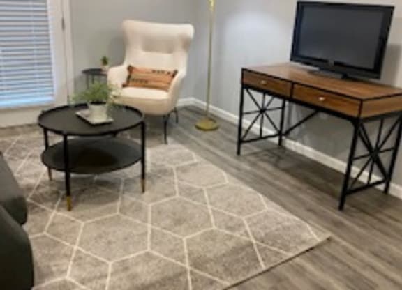 a living room with a couch and a television