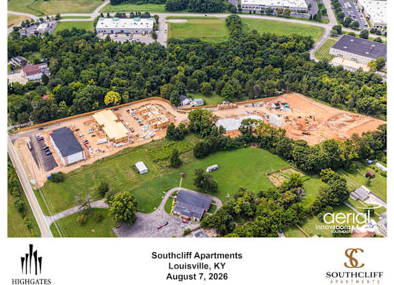 An aerial view of a construction site for Southcliff Apartments in Louisville, KY.