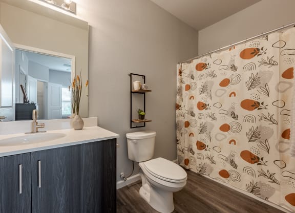 a bathroom with a shower and a sink and a toilet
