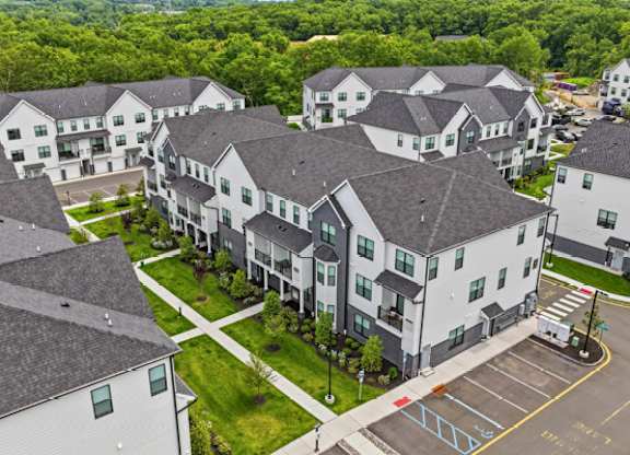 Aerial view of multifamily residential community at The Franklin at Marlboro Apartments, Marlboro, NJ 07746