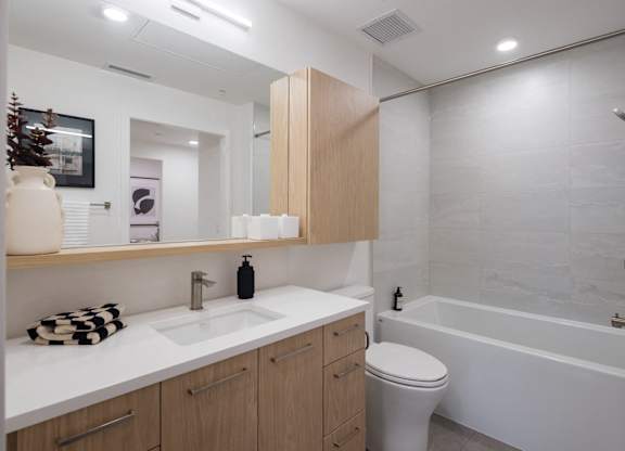a bathroom with a sink and a toilet and a tub