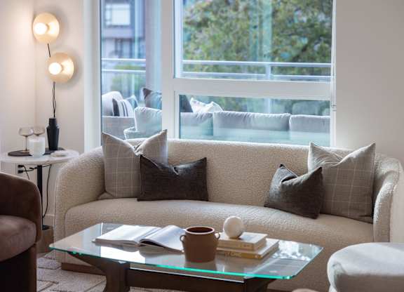 a living room with a couch and a coffee table