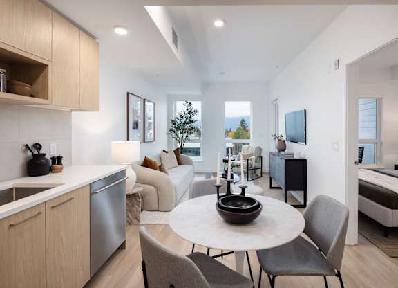 a living room with a couch and a table