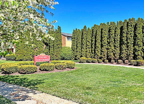 A row of tall trees are lined up in front of a building.