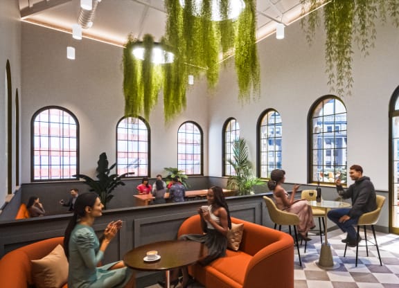 Rooftop penthouse resident lounge with access to outdoor rooftop deck at LiveWell, Pennsylvania, 15222