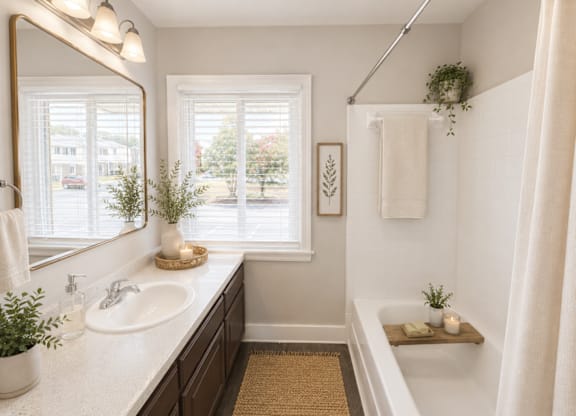A bathroom with a white sink and a window.