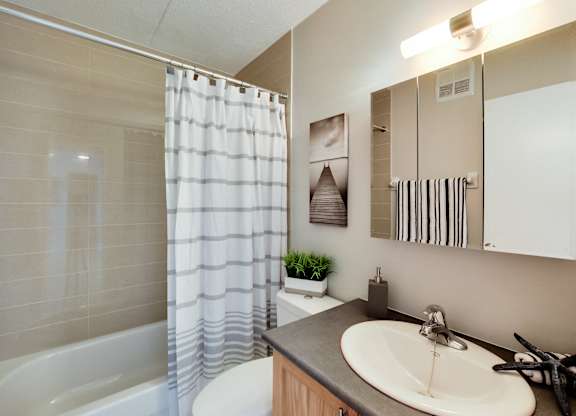 the preserve at ballantyne commons apartment bathroom with sink shower and bath tub