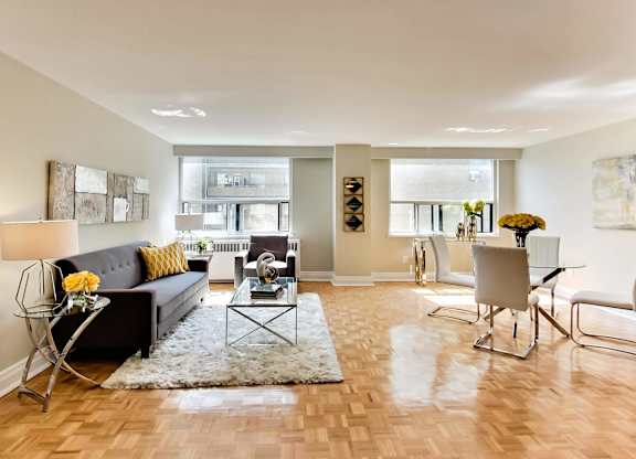 a living room with a couch and a table