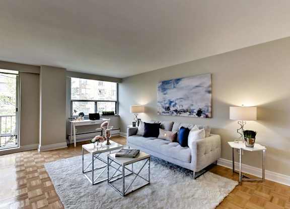 a living room with a couch and a coffee table