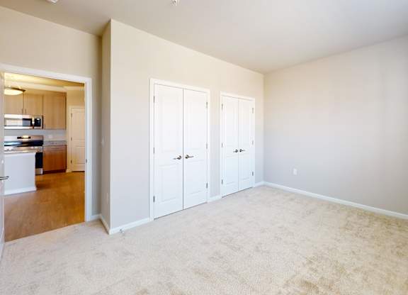 a large bedroom with two closets