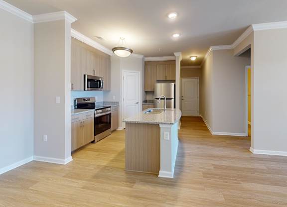 an open concept designer kitchen with a pantry