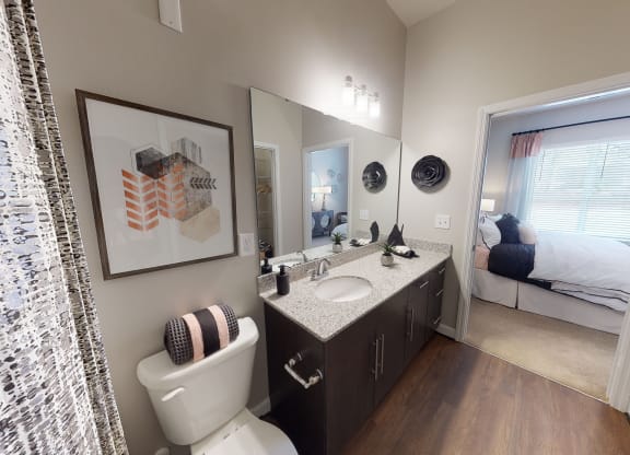 Bathroom with sink, toilet, shower and tub