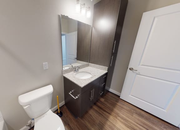 Bathroom with sink, toilet, shower and tub