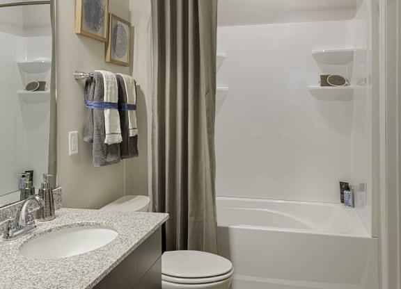 Bathroom with sink, toilet, shower and tub
