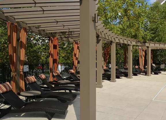 a group of benches sitting under a pavilion at Riverview Landing @ Valley Forge, Eagleville Pennsylvania