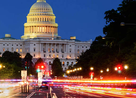 a view of the capitol building at night
