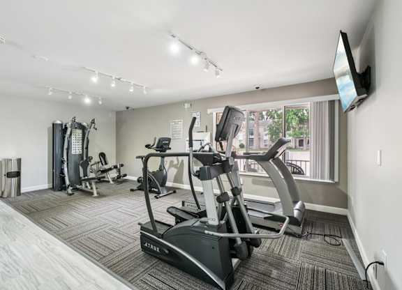 State-of-the-art 24/7 Fitness Center at Drawbridge Apartments in Harrison Township, MI.