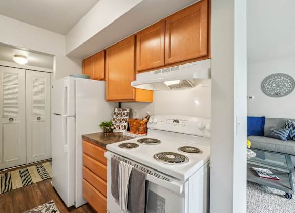 Efficient kitchen at Drawbridge Apartments in Harrison Township, MI.