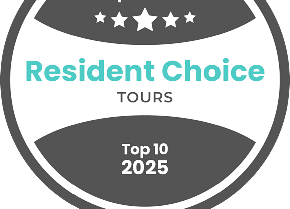 A badge-like graphic with the text "opinion", "Resident Choice", "TOURS", and "Top 10 2025".