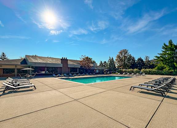 Heated pool and sauna at Prentiss Pointe Apartments in Harrison Township, MI