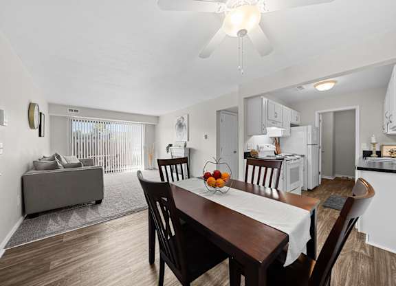 Open Floor layout kitchen and dining at Three Oaks Apartments in Troy, MI