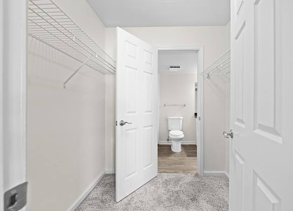 Bathroom with walk in closet at Three Oaks Apartments, Troy, Michigan
