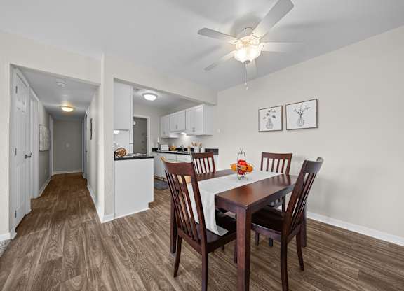 Open Floor layout kitchen and dining at Three Oaks Apartments in Troy, MI