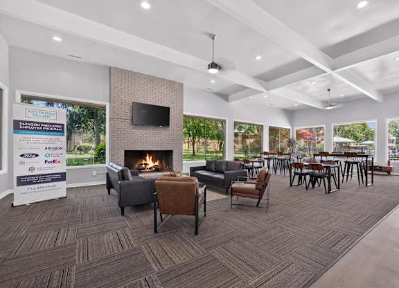 Updated and spacious resident clubhouse at Westwood Village Apartments in Westland, MI.