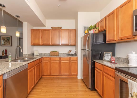 Furnished Kitchen at Mariposa at Clear Creek Webster 55+ Apartments, Texas