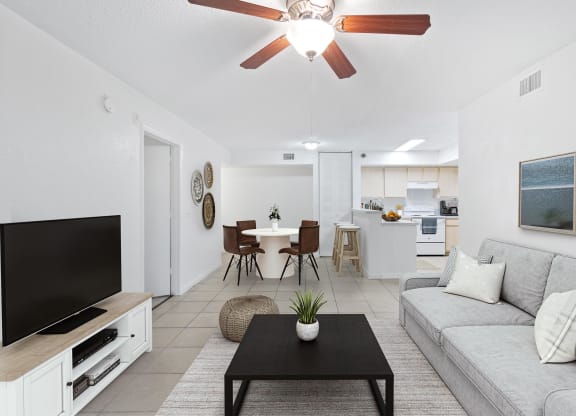 a living room with a couch and a table