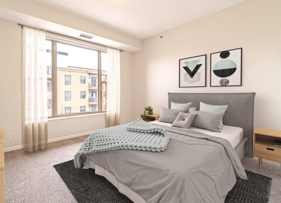 Bedroom With Expansive Windows at 808 Berry Place, Saint Paul