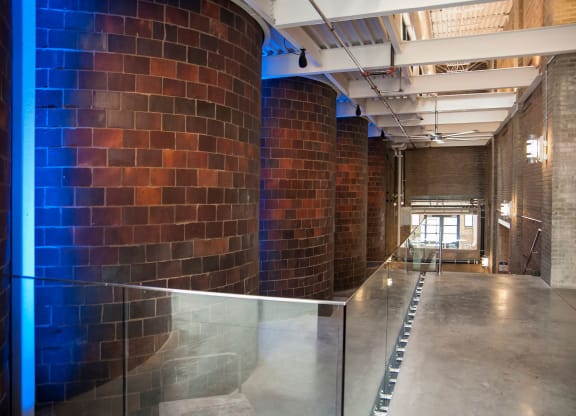 Hallway with Blue Lights at A-Mill Artist Lofts, Minneapolis, 55414