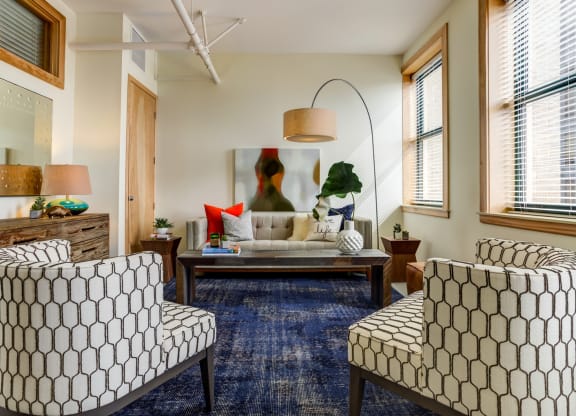 Living room with chairs at Arcade Apartments, St Louis, MO, 63101