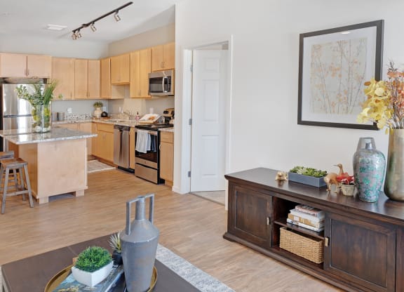 Living Room With the View Of Kitchen at The Bluffs at Liberty Glen, Minnesota 56304