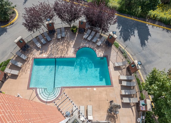 Aerial Pool View at The Bluffs at Nine Mile Creek, Eden Prairie, 55344