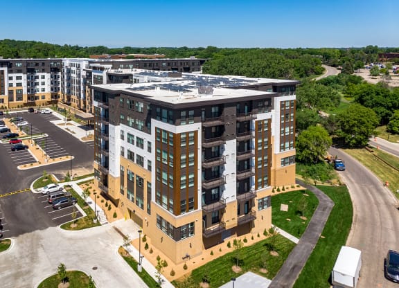 Aerial Apartment Exterior view at Bren Road Station 55+ Apartments, Minnetonka, MN, 55343