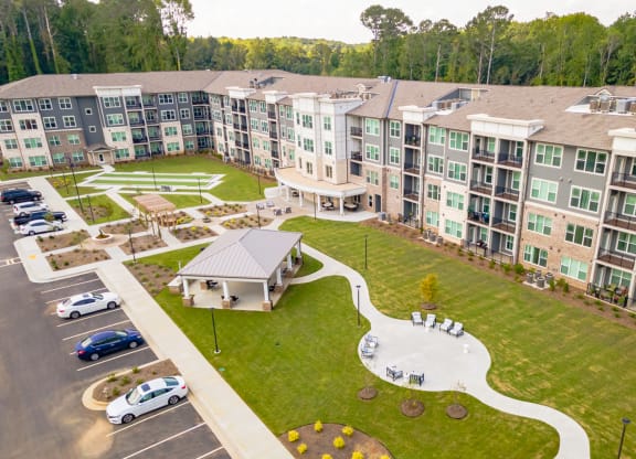 Courtyard aerial view at Covington Crossings 55+ Senior Living, Covington
