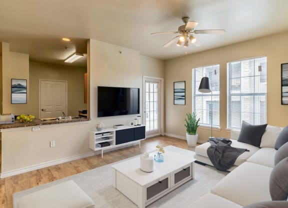 Virtually Staged Living Room at Five Mile Creek, Dallas, 75224
