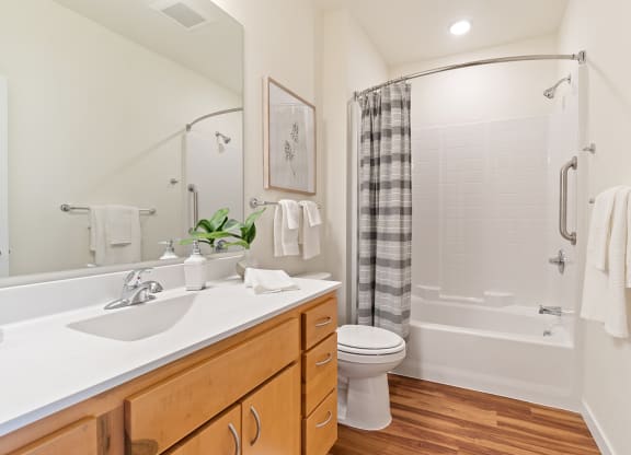 Model Bathroom at Harbor at Twin Lakes 55+ Apartments, Roseville, MN, 55113