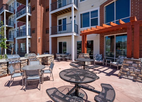Patio sundeck at Heritage at Church Ranch 55+ Apartments, Colorado