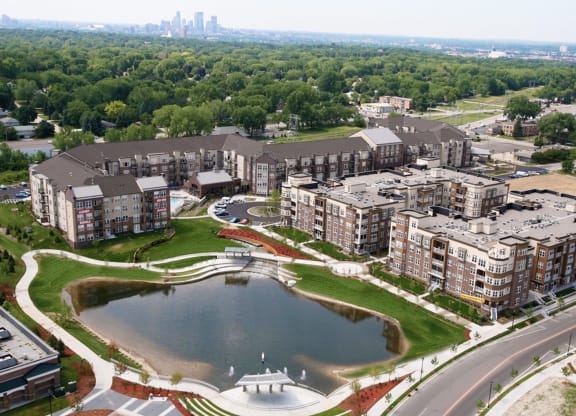 Aerial Exterior at The Landings at Silver Lake Village, Minnesota, 55421