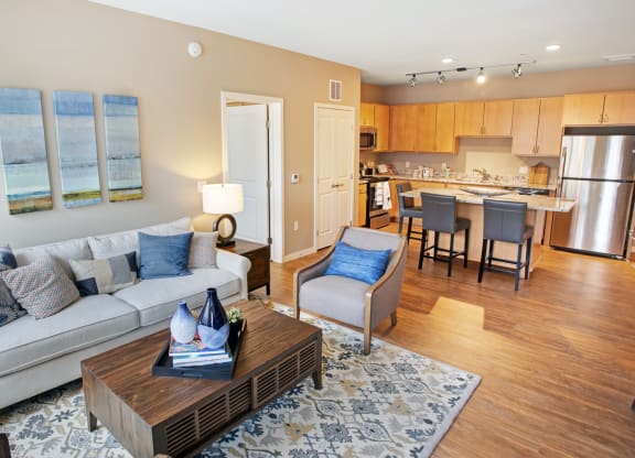 Living Area With Kitchen at Landings of Lexington, Lexington Minnesota