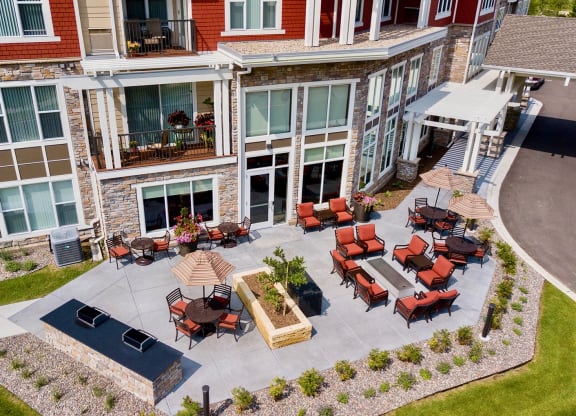 Aerial View Of Outdoor Patio at The Legends of Cottage Grove 55+ Apartments, Minnesota, 55016
