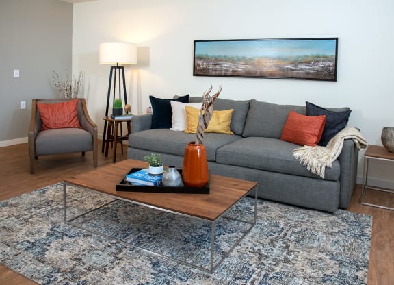 Living Room Sofa at The Legends of Woodbury 55+ Apartments, Minnesota