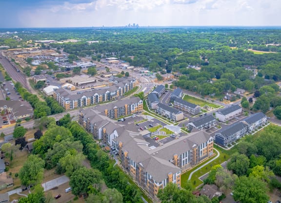 Aerial community View at Oaks Landing 55+ Apartments, New Brighton Minnesota