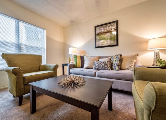 Stagged Living Room at Olive Branch Townhomes, Batavia
