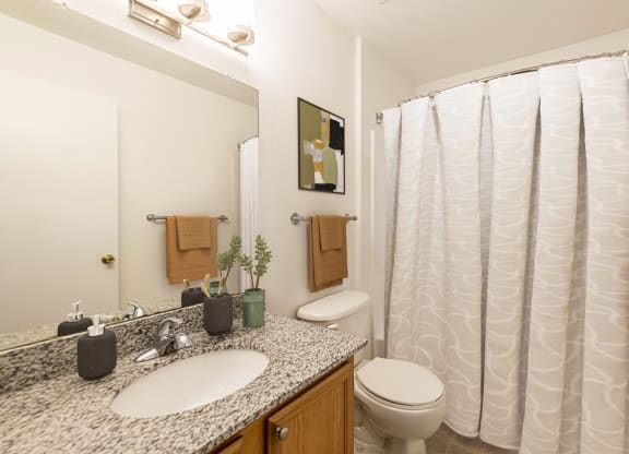 Virtually Staged Bathroom at Pinewood Apartments, Houston, TX