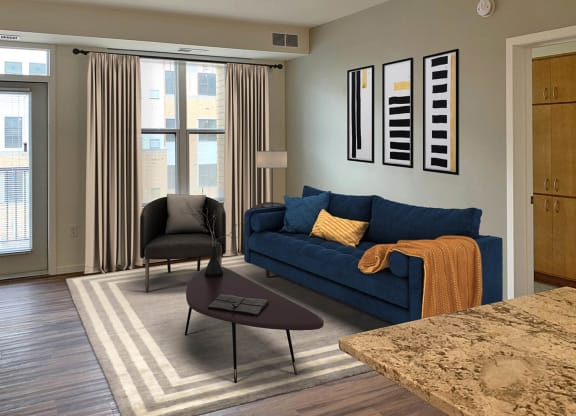 Living room area with couch at Preserve at Shady Oak Apartments, Minnetonka , MN