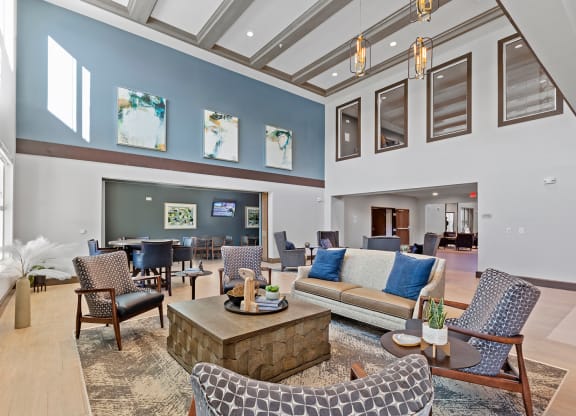 Clubroom seating area at Stonepointe 55+ Apartments, Lithonia, GA