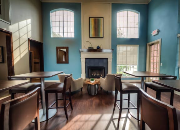 Community Room with fireplace at Villa Springs, Houston, Texas